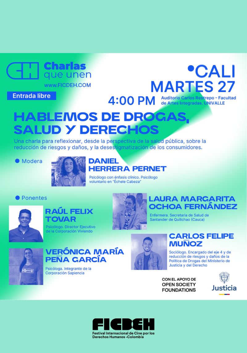 afiche de HABLEMOS DE DROGAS, SALUD Y DERECHOS